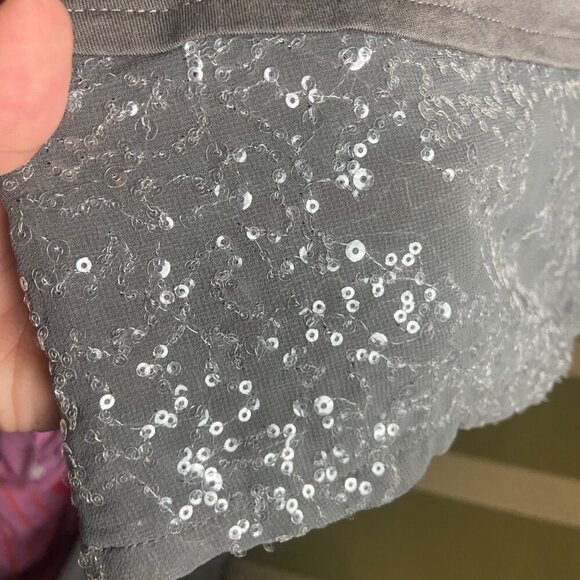 Garnet Hill Size Lare Sequin Asymmetrical Hem Gray Tunic Top Bouse Scoop Neck - Picture 6 of 6